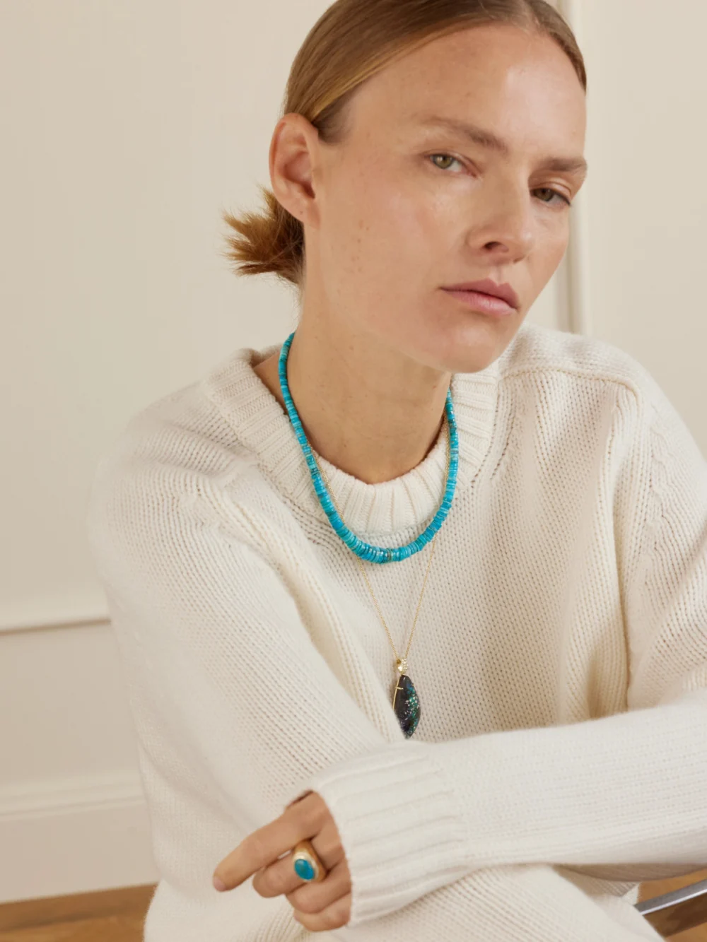 Jacquie Aiche 14-karat Gold, Opal and Diamond Pendant, styled view