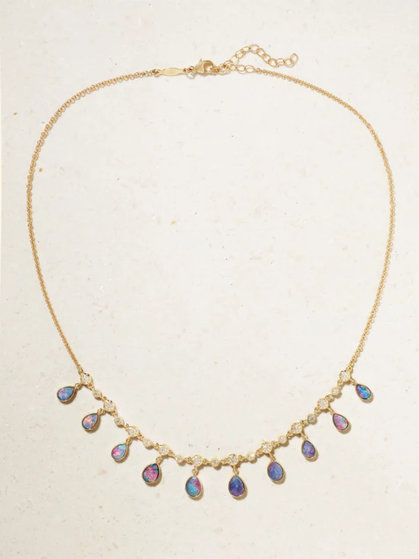 Jacquie Aiche Shaker 14-karat Gold, Diamond and Opal Necklace