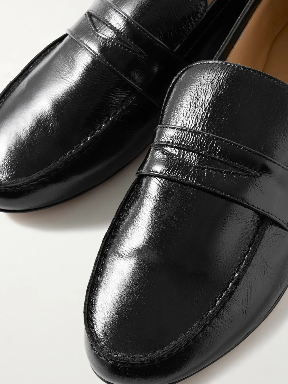 Close-up detail of the Jamie Haller Crinkled-leather Loafers