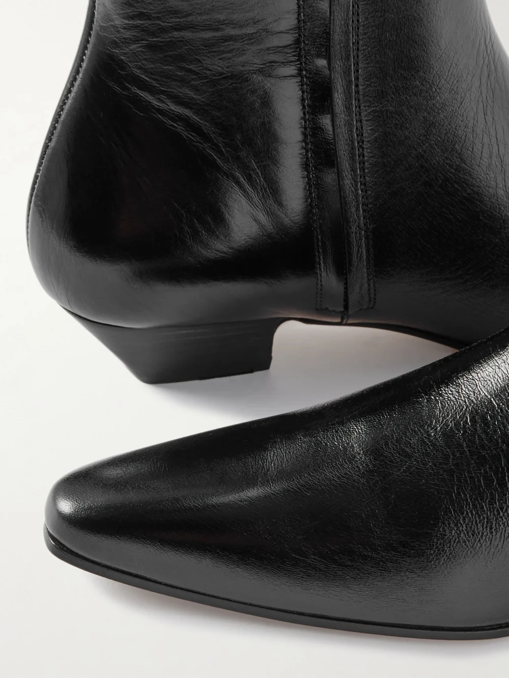 Close-up detail of the Jamie Haller The Lennon Leather Ankle Boots