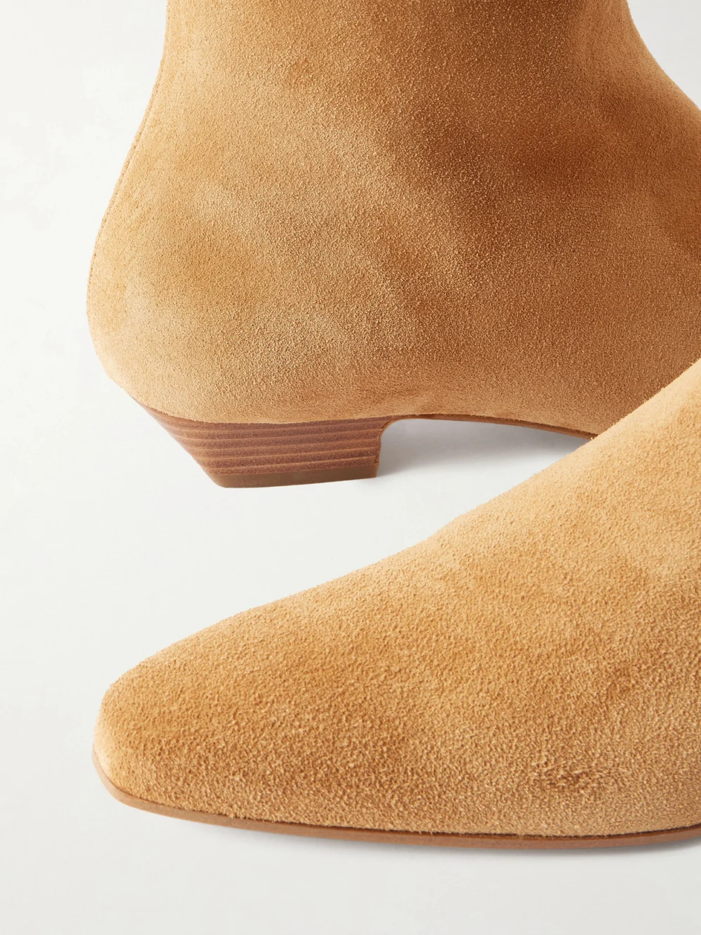 Close-up detail of the Jamie Haller The Lennon Suede Ankle Boots