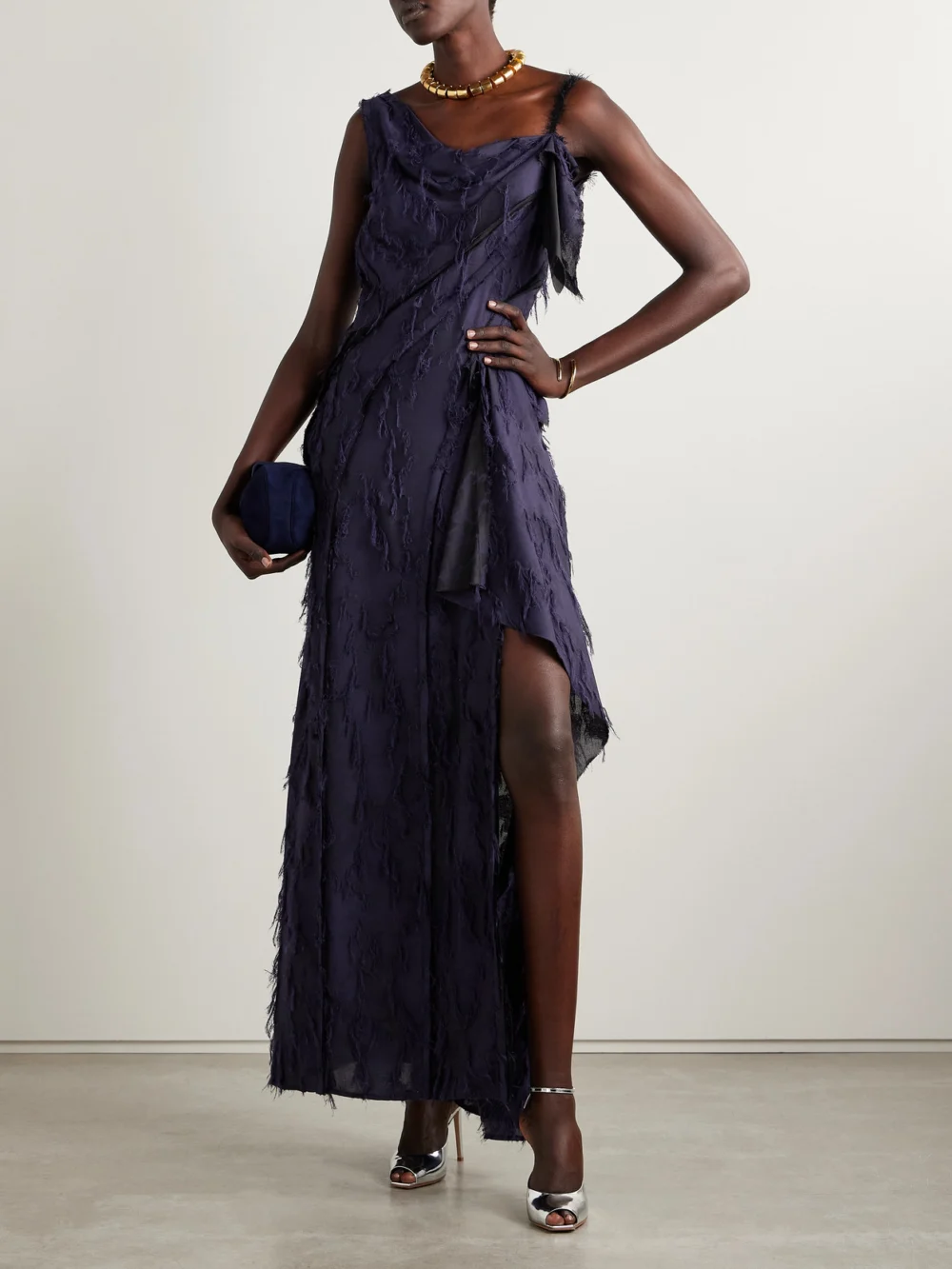 Jason Wu Collection Asymmetric Fil Coupé Woven Maxi Dress, worn by a model
