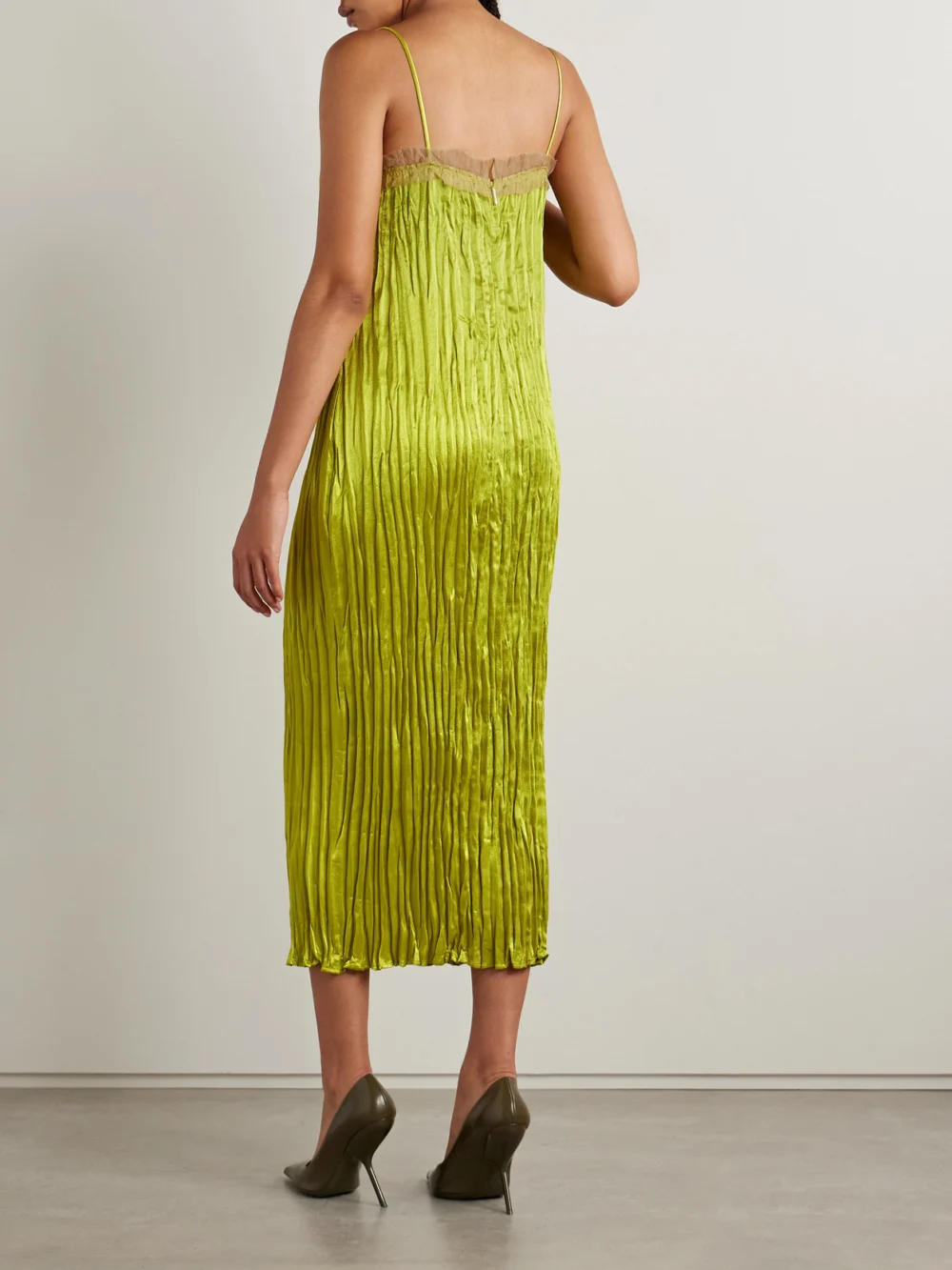 Back view of the Jason Wu Collection Organza-trimmed Plissé Hammered Silk-satin Midi Dress