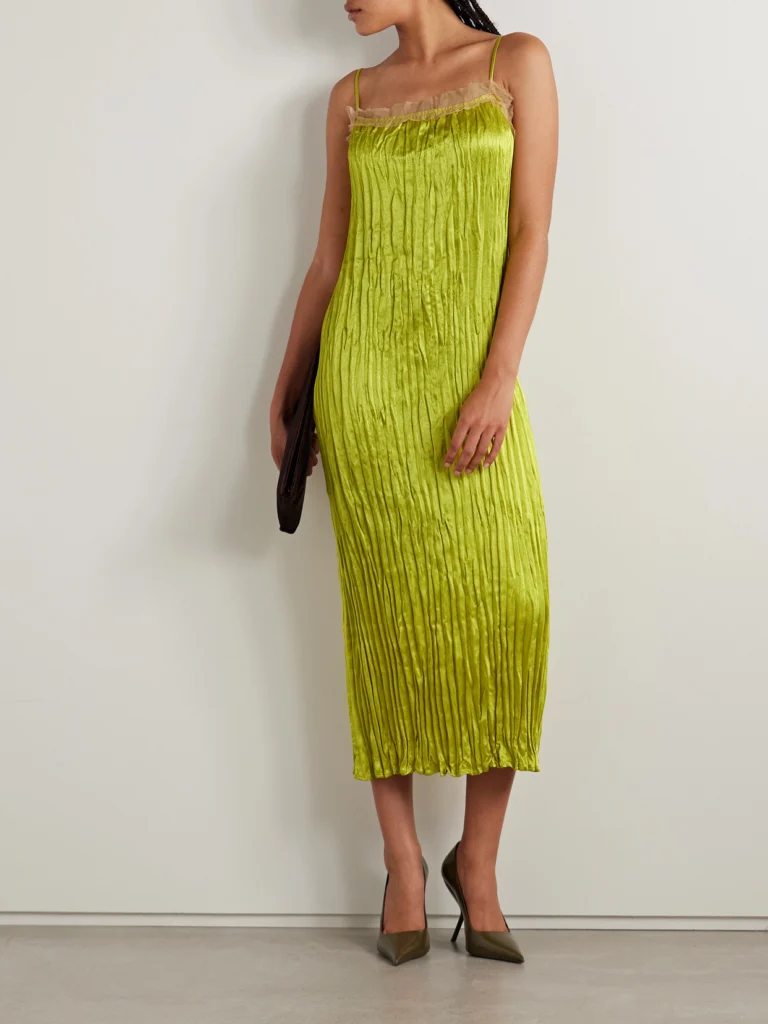 Jason Wu Collection Organza-trimmed Plissé Hammered Silk-satin Midi Dress