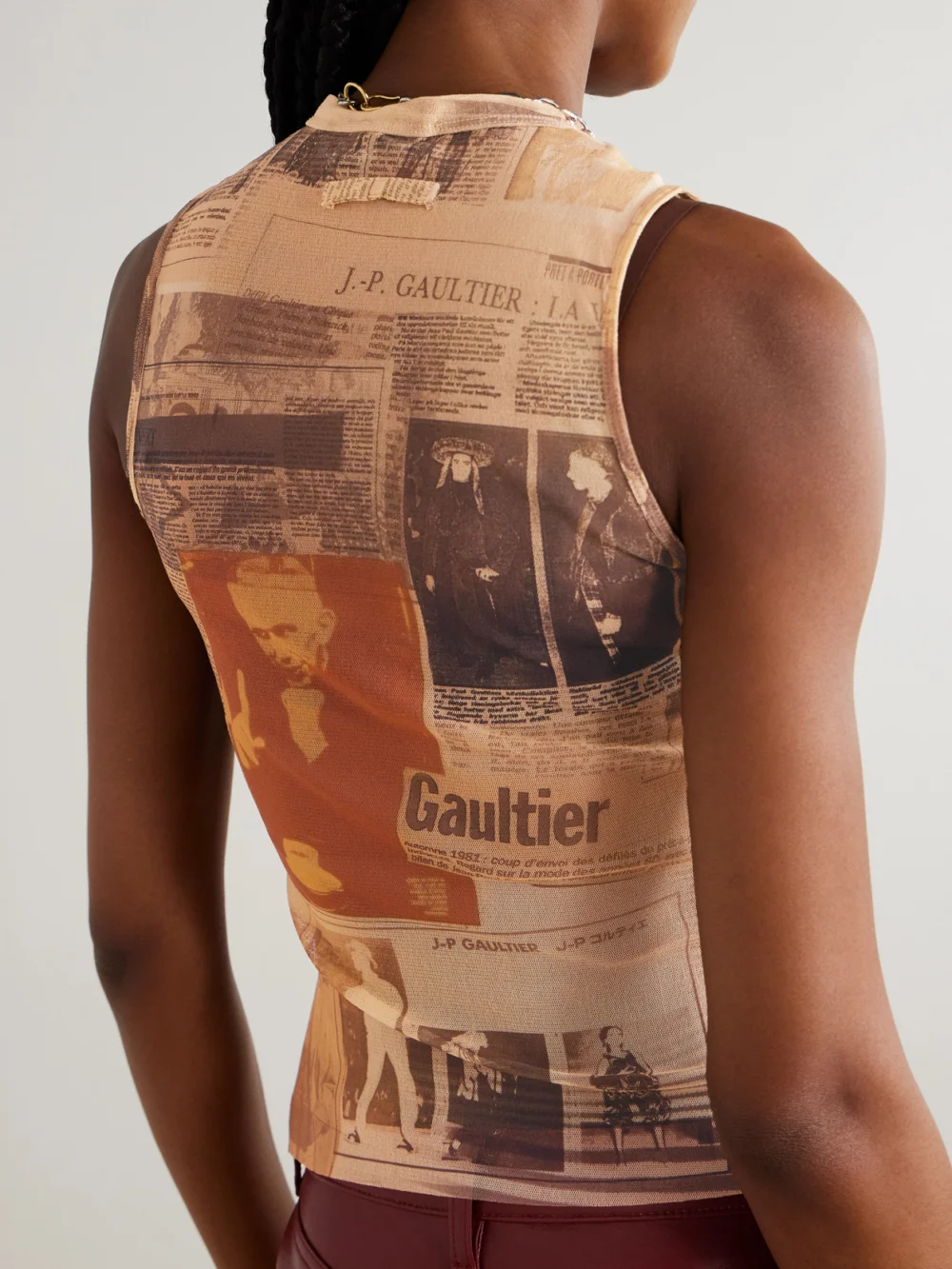 Back view of the Jean Paul Gaultier Journal Printed Mesh Top