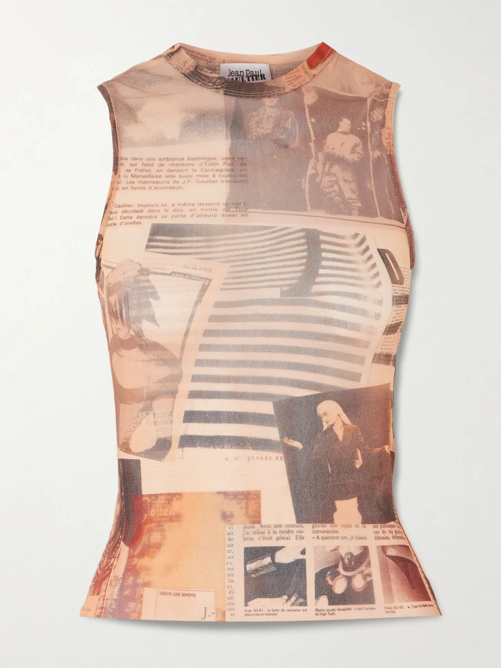 Jean Paul Gaultier Journal Printed Mesh Top in beige