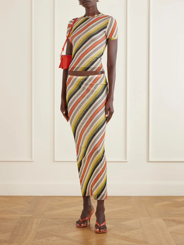 Jean Paul Gaultier Retro Stripe Printed Mesh Maxi Skirt