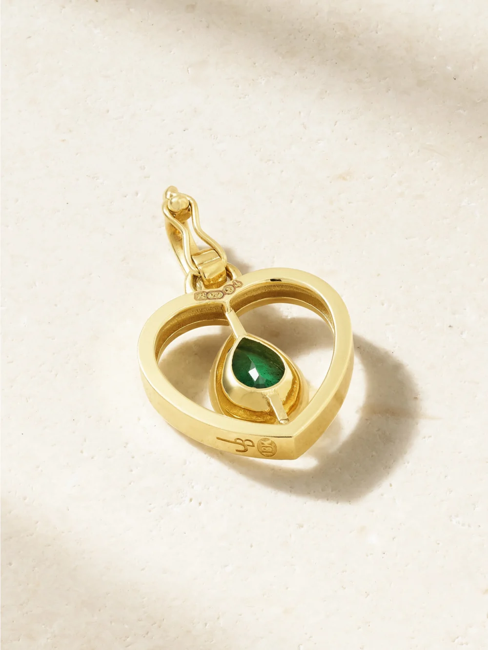 Back view of the Jenna Blake Shadow Heart 18-karat Gold, Emerald and Diamond Pendant