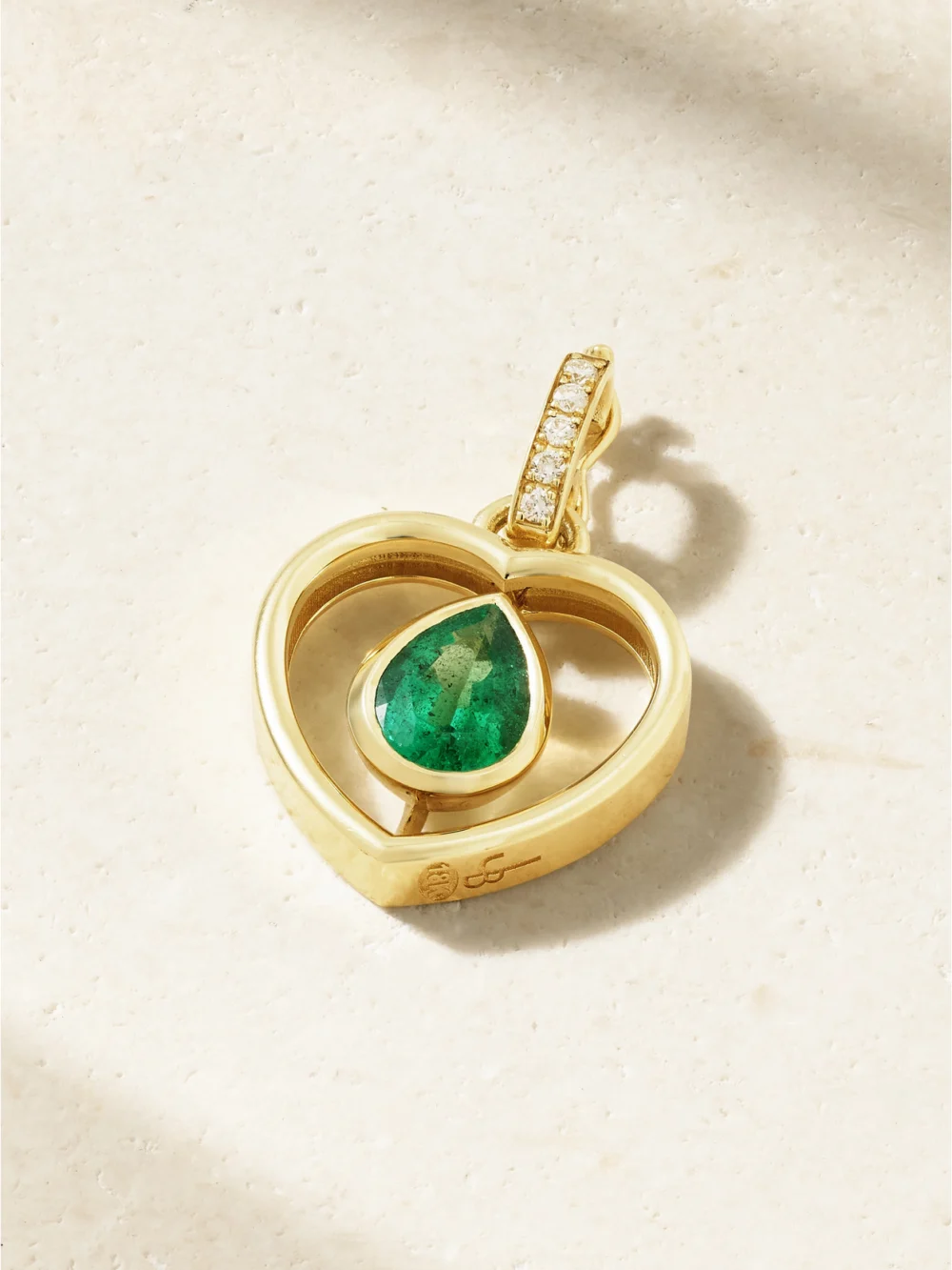 Jenna Blake Shadow Heart 18-karat Gold, Emerald and Diamond Pendant in green