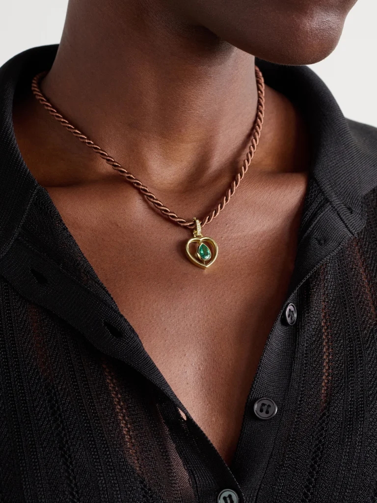 Jenna Blake Shadow Heart 18-karat Gold, Emerald and Diamond Pendant