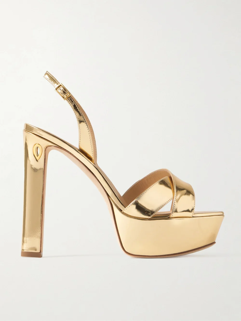 Jennifer Chamandi Leonardo 130 Metallic Leather Platform Slingback Sandals in gold