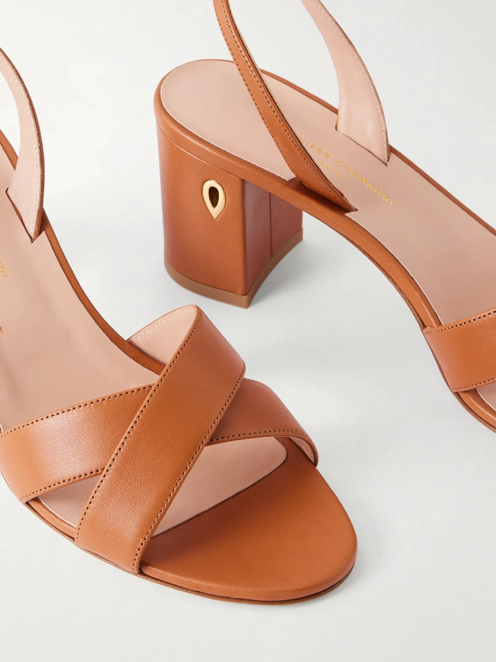 Close-up detail of the Jennifer Chamandi Leonardo 65 Leather Sandals