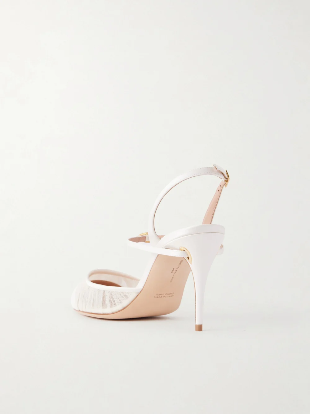 Back view of the Jennifer Chamandi Mattia 85 Leather-trimmed Lace Pumps