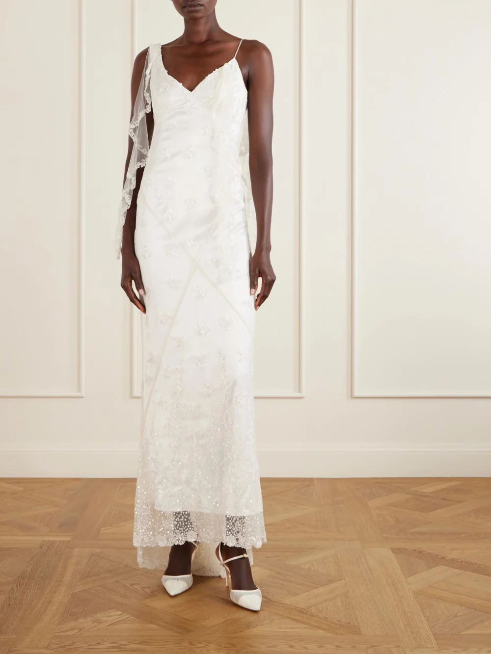 Jennifer Chamandi Mattia 85 Leather-trimmed Lace Pumps, styled view