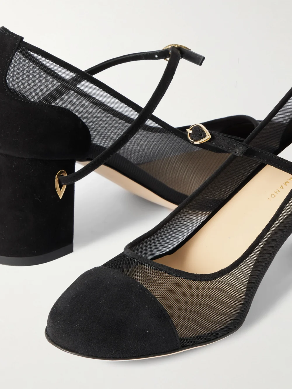 Close-up detail of the Jennifer Chamandi Paolo 65 Mesh and Suede Pumps
