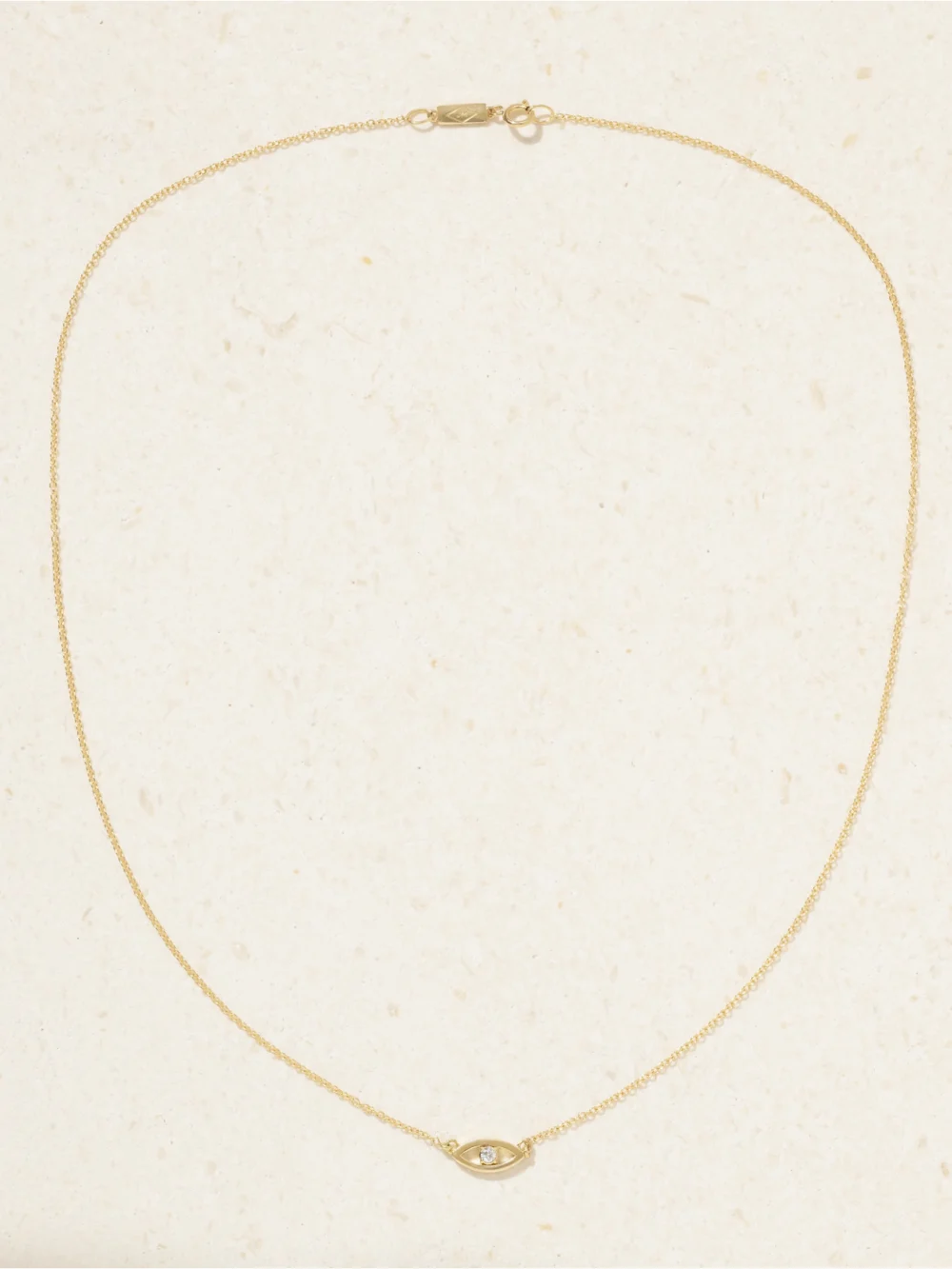 Close-up detail of the Jennifer Meyer Evil Eye Mini 18-karat Gold Diamond Necklace