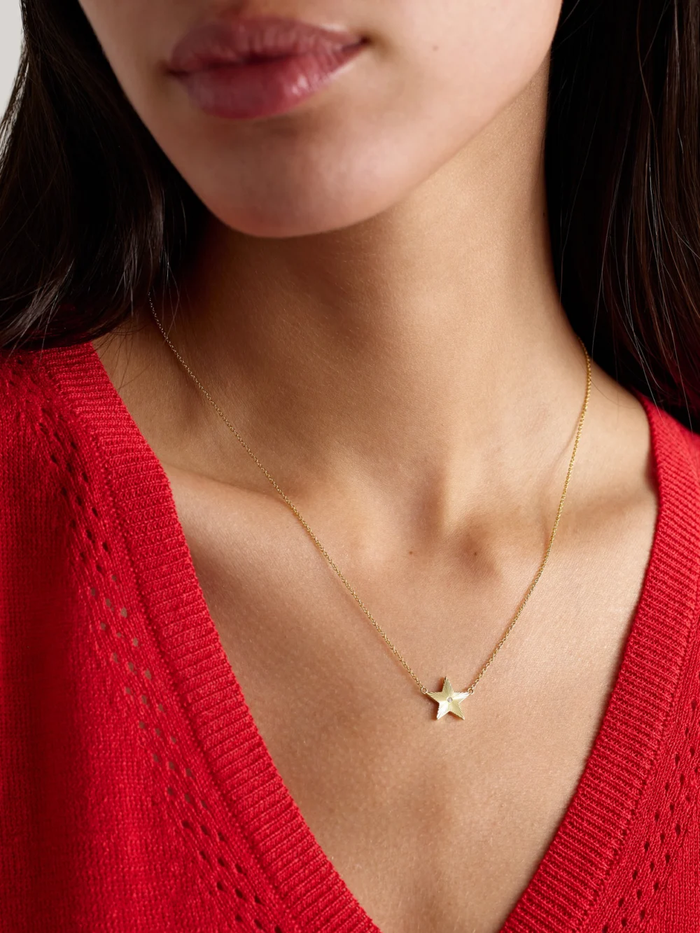 Jennifer Meyer Mini 70s Star 18-karat Gold Diamond Necklace, styled view