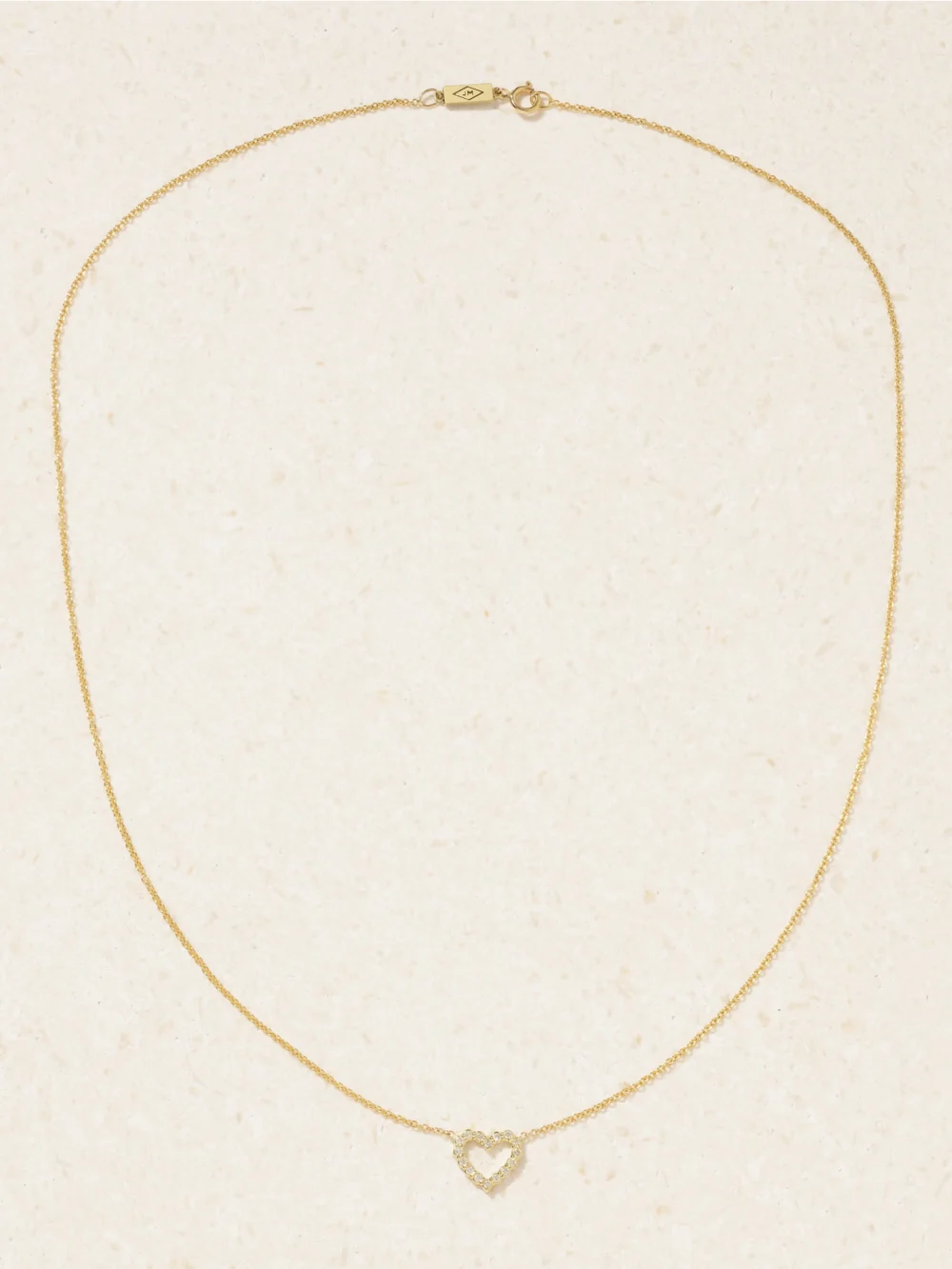 Close-up detail of the Jennifer Meyer Open Heart 18-karat Gold Diamond Necklace