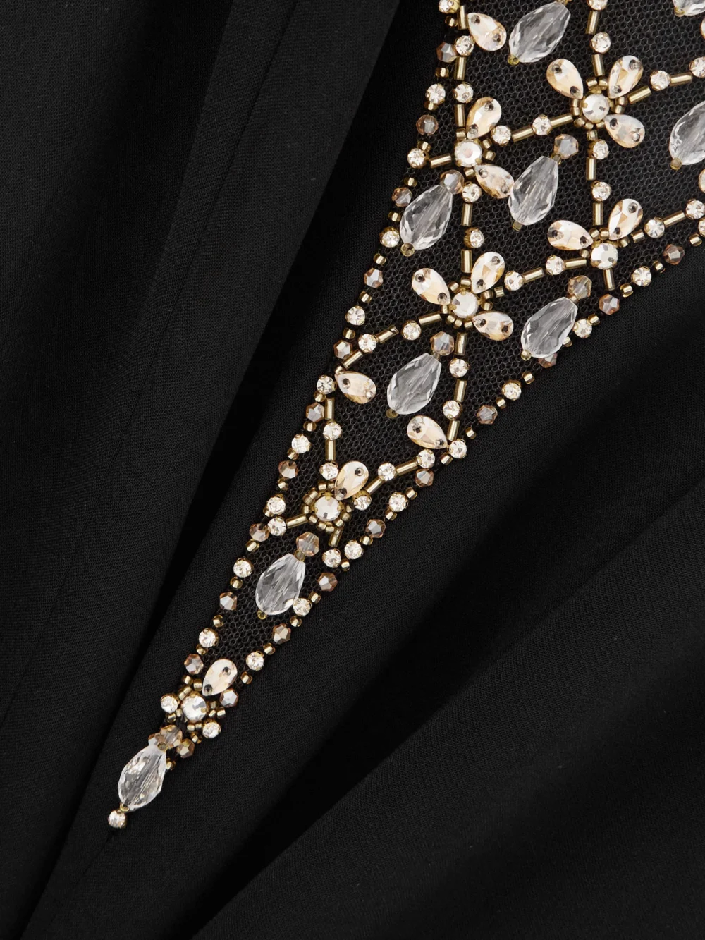 Close-up detail of the Jenny Packham Empress Embellished Tulle-paneled Crepe Gown