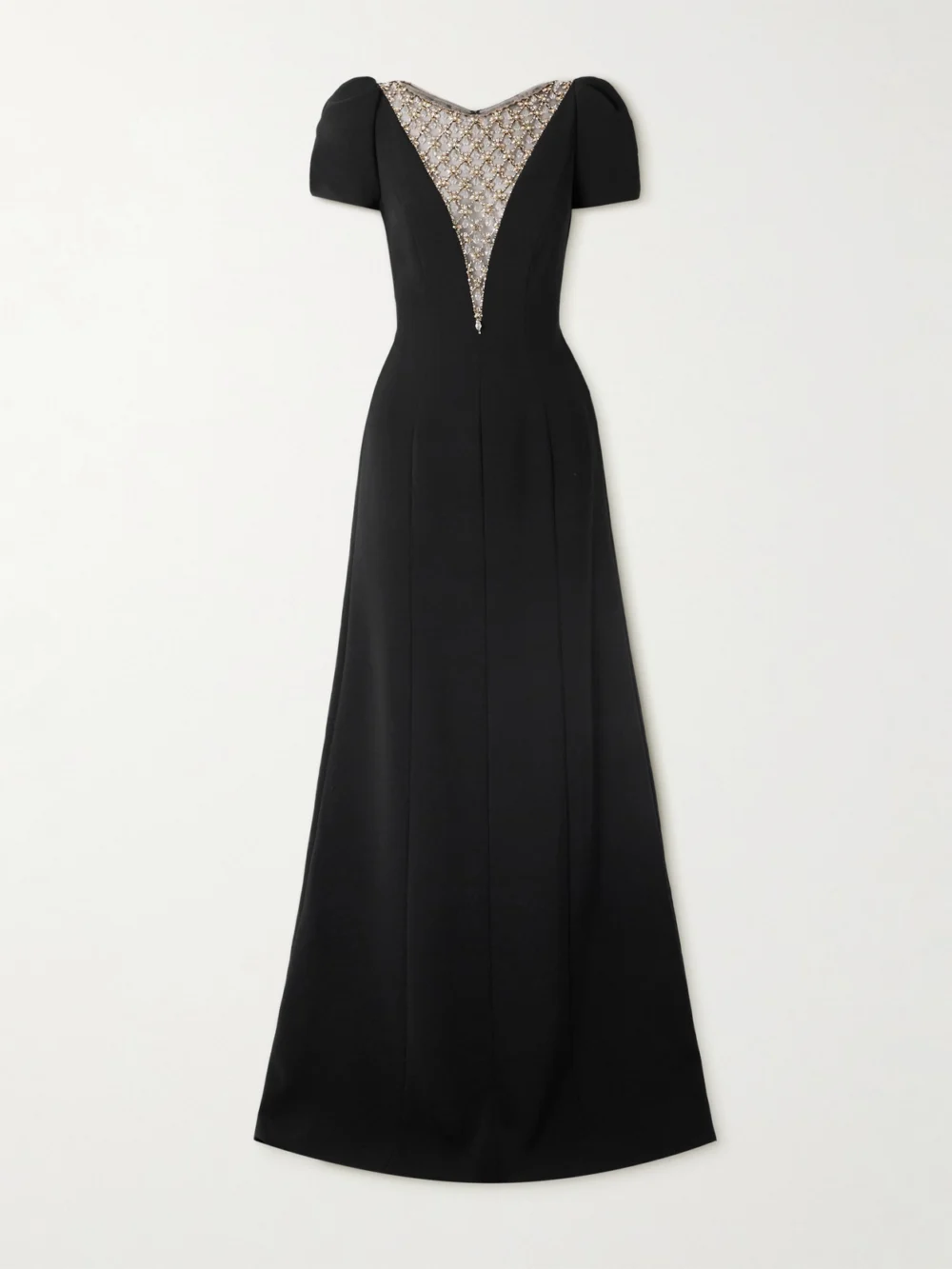 Jenny Packham Empress Embellished Tulle-paneled Crepe Gown in black