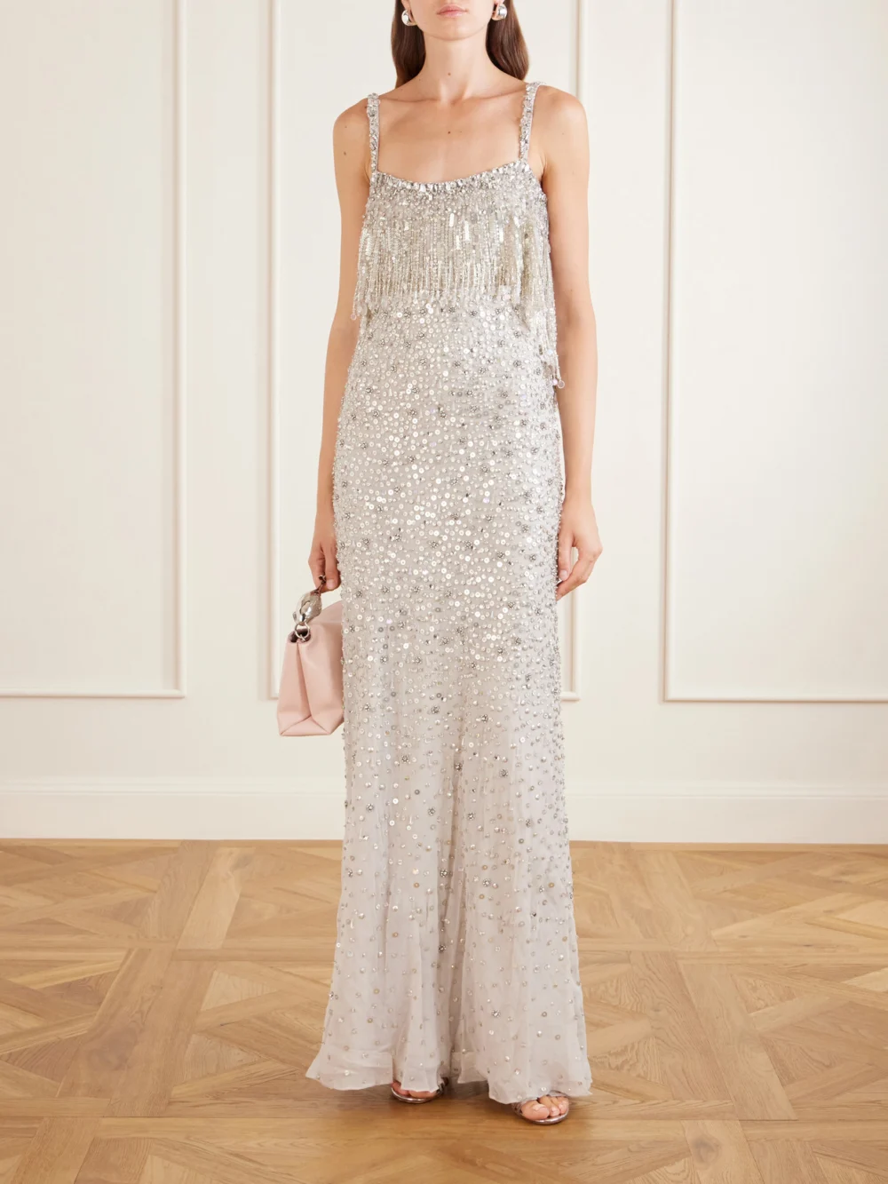 Jenny Packham Iris Embellished Cape-effect Georgette Gown, worn by a model