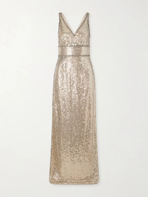Jenny Packham Odina Crystal-embellished Sequin Tulle Gown