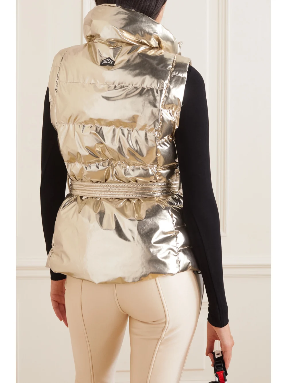 Back view of the Jetset Gardena Belted Quilted Padded Metallic Ski Vest