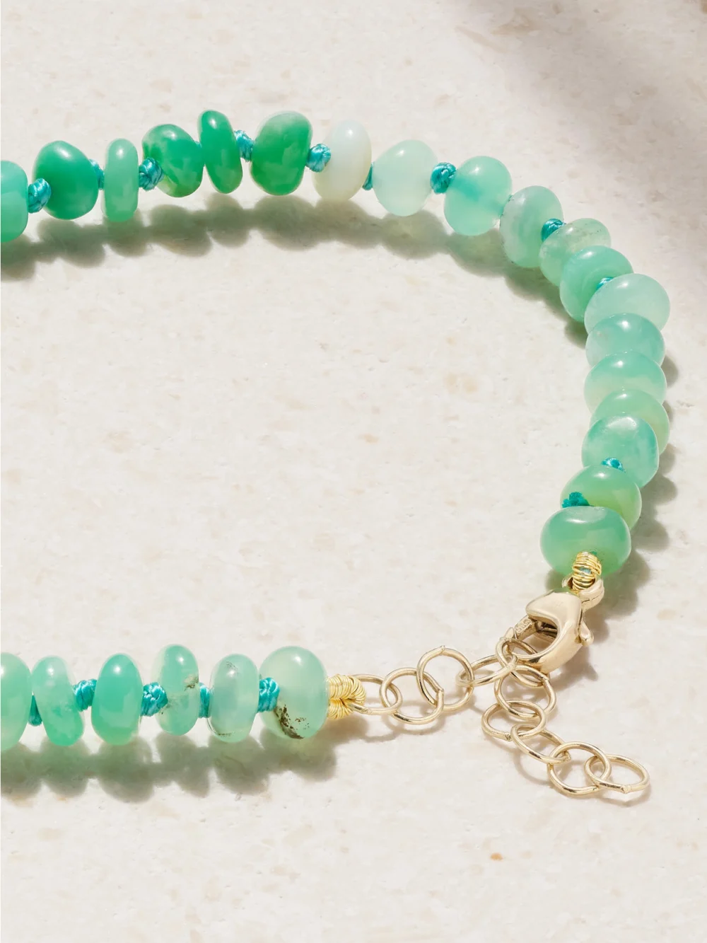 Back view of the Jia Jia Arizona Gold Chrysoprase Bracelet