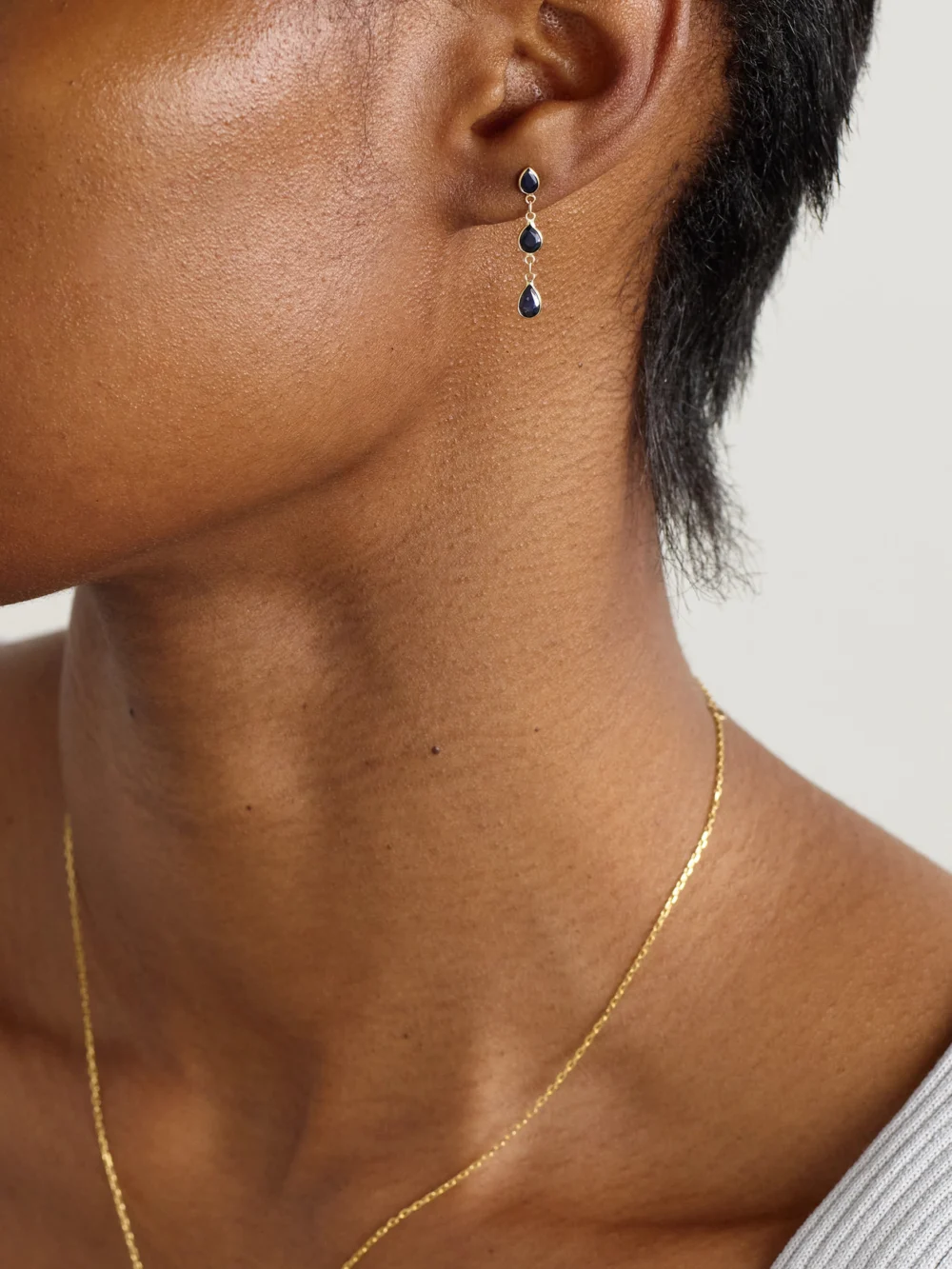 Jia Jia Chakra Gold Sapphire Earrings, styled view