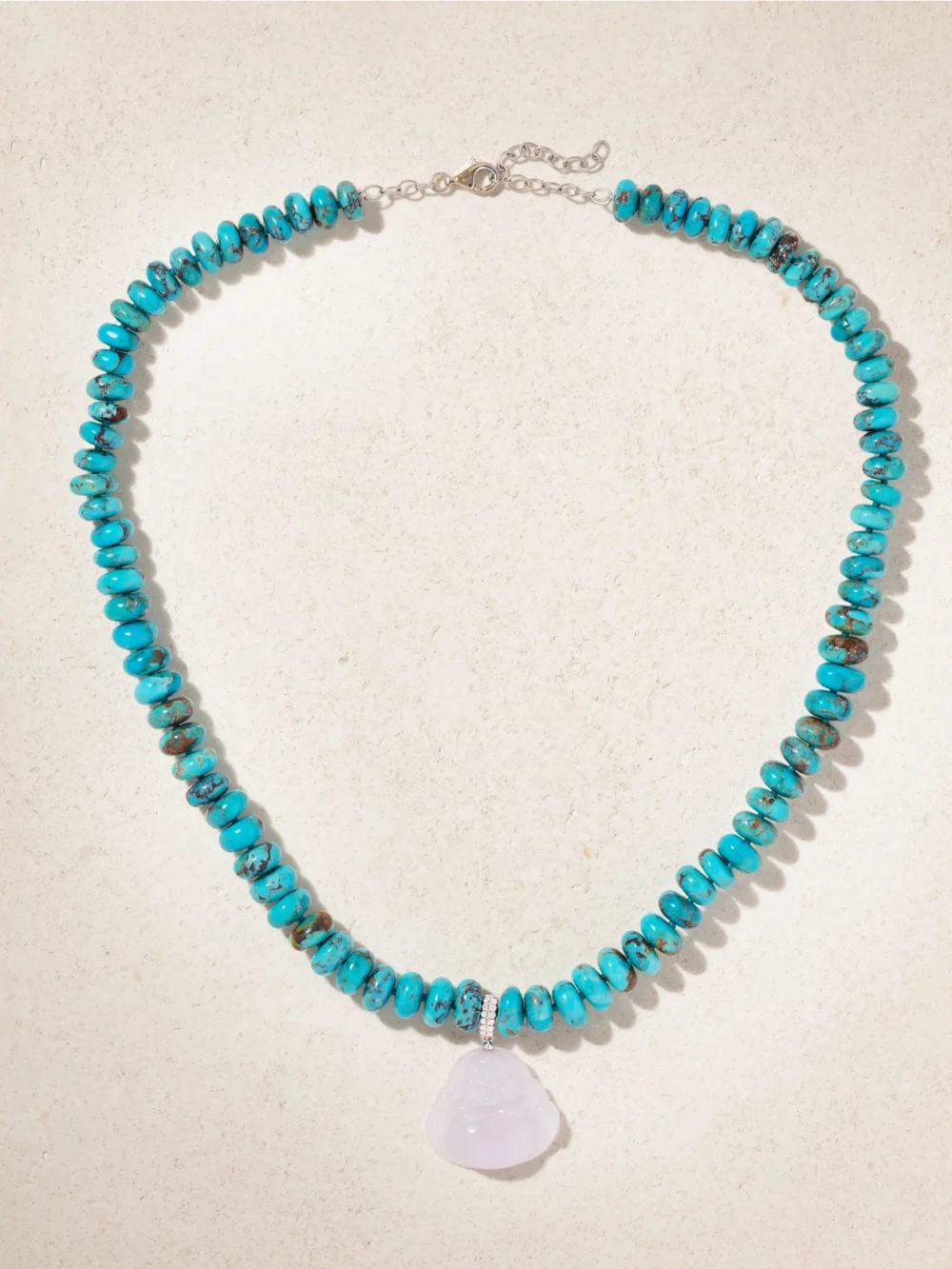 Close-up detail of the Jia Jia Happy Buddha 14-karat Gold Multi-stone Necklace