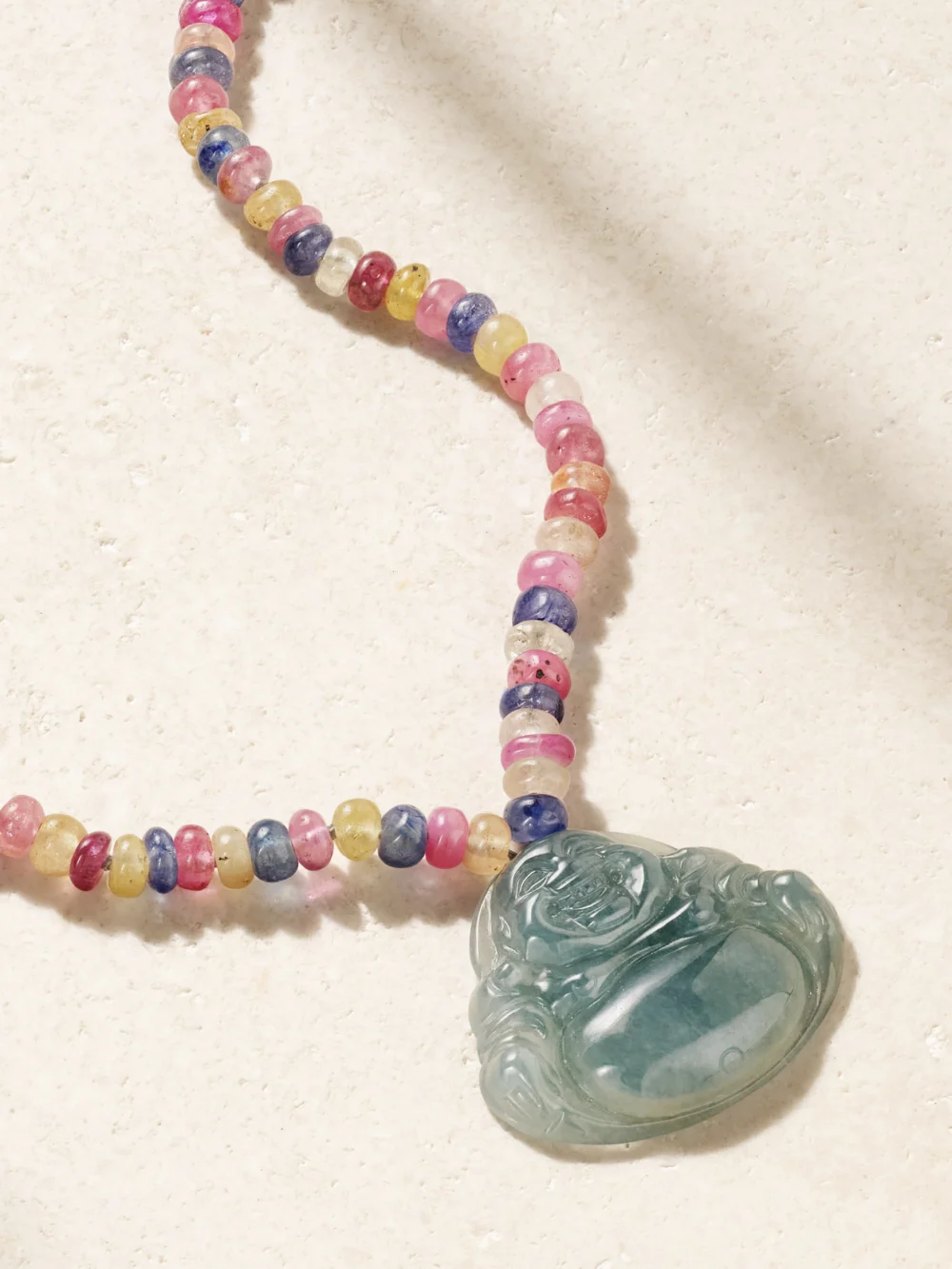 Jia Jia Happy Buddha 14-karat Gold, Sapphire and Jade Necklace