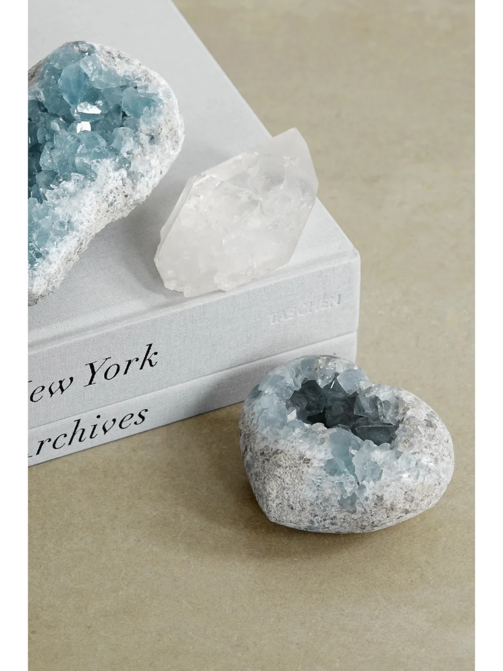 JIA JIA Home Small Celestine Geode Heart, styled view