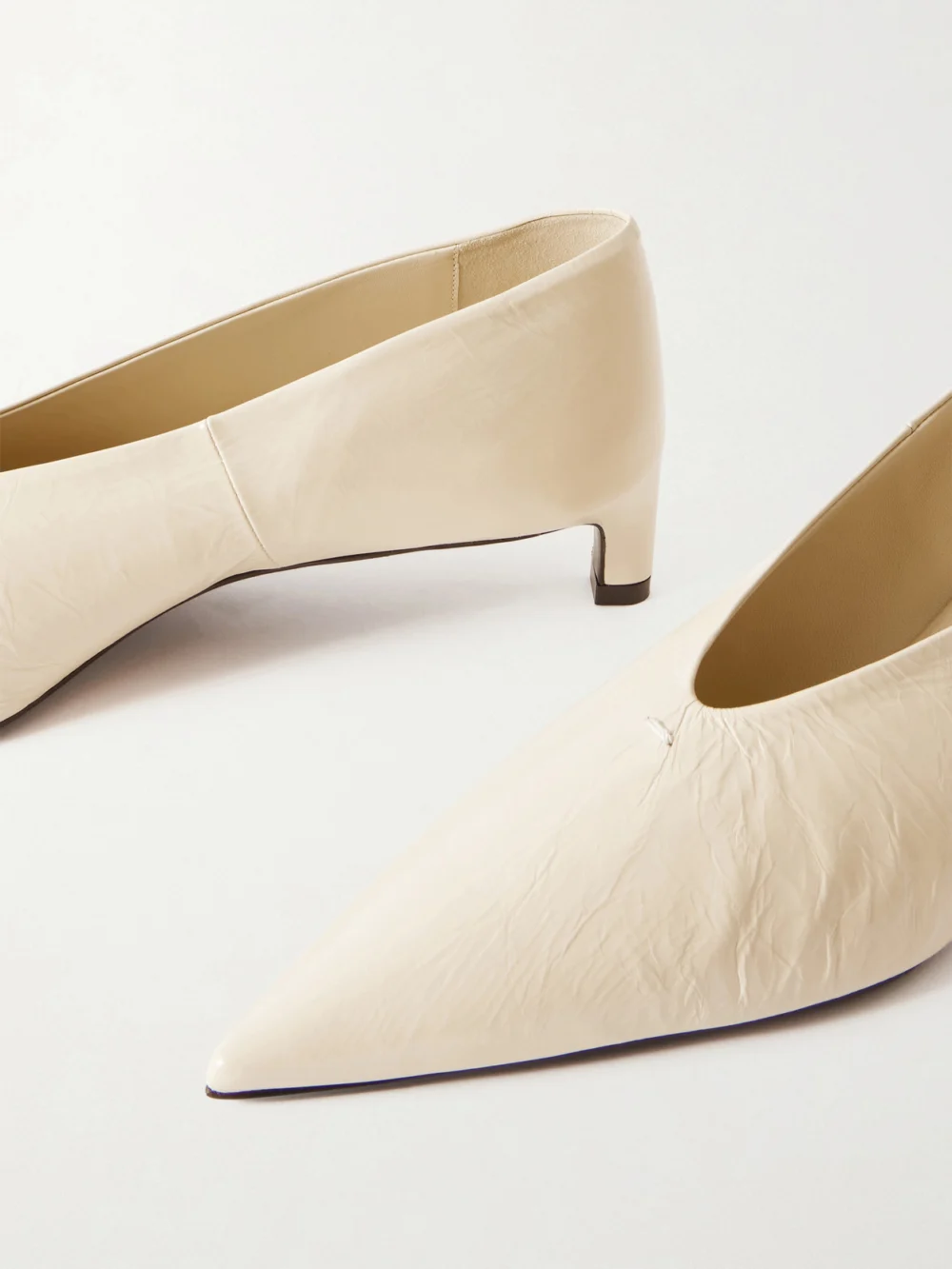 Close-up detail of the Jil Sander Crinkled Patent-leather Pumps