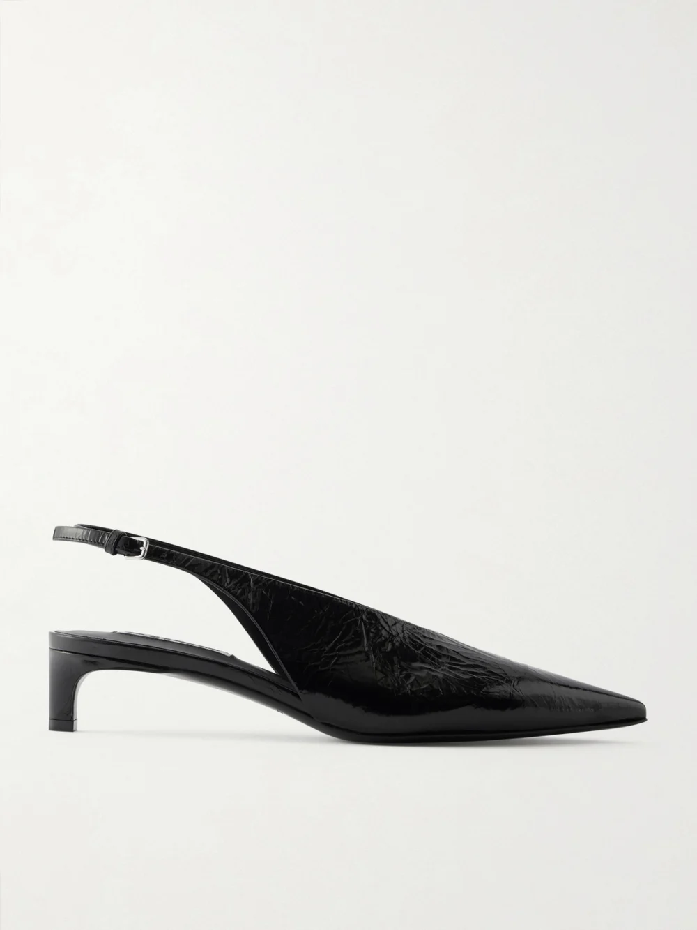 Jil Sander Crinkled Patent-leather Slingback Pumps in black