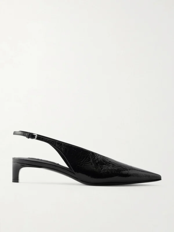 Jil Sander Crinkled Patent-leather Slingback Pumps