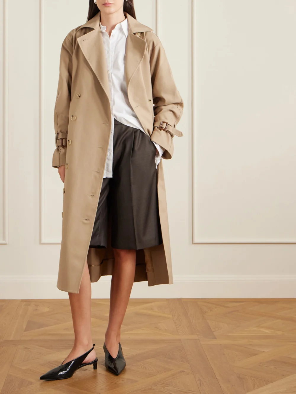 Jil Sander Crinkled Patent-leather Slingback Pumps, styled view