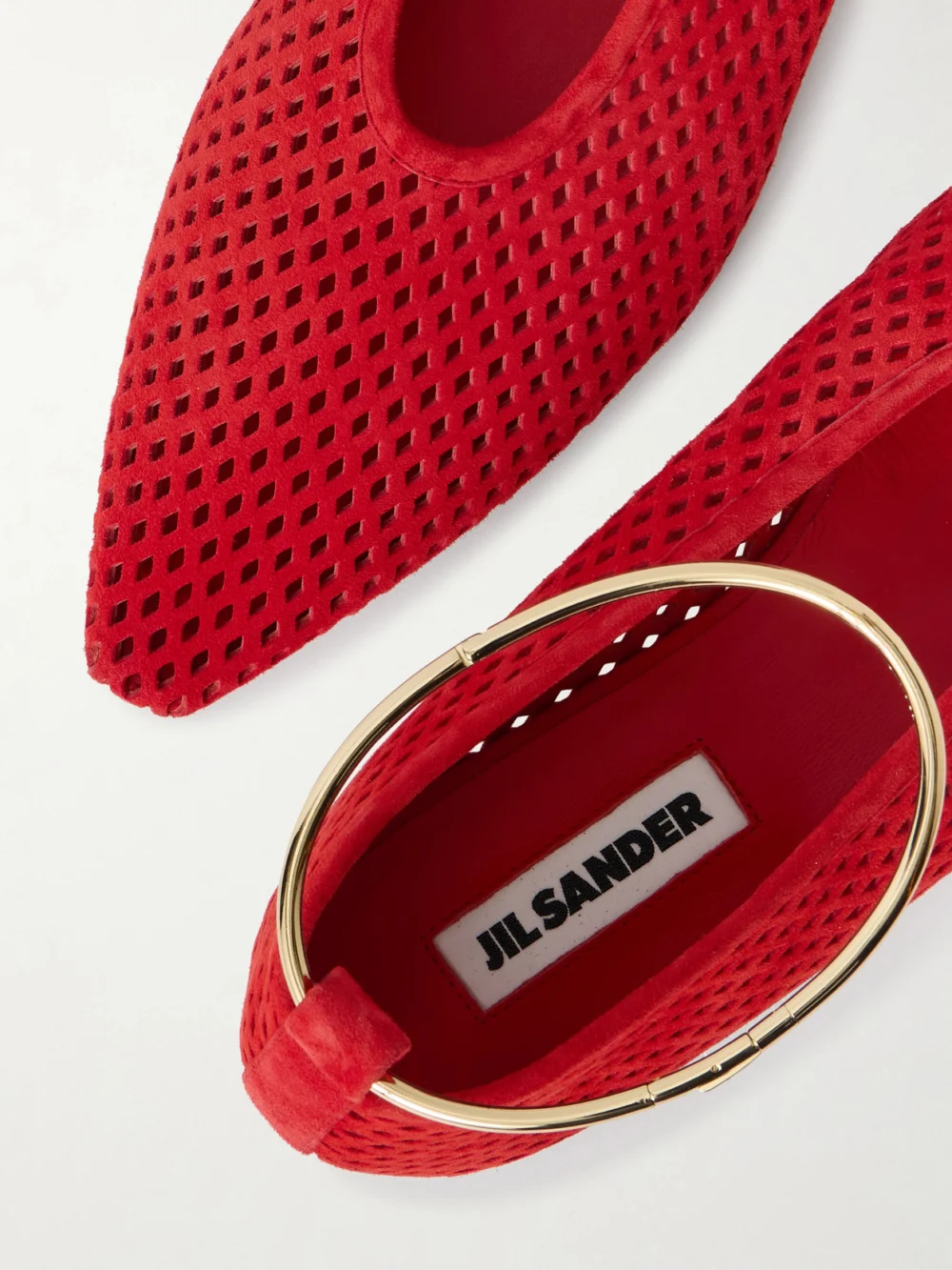 Close-up detail of the Jil Sander Laser-cut Suede Ballet Flats