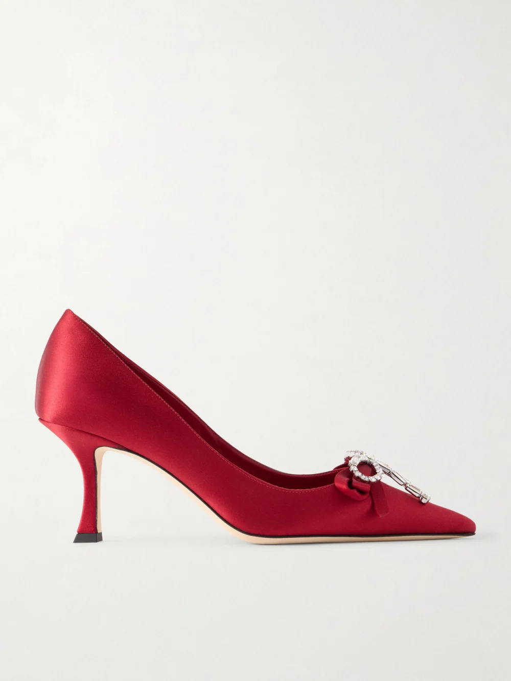 Jimmy Choo Aura 70 Crystal Bow-embellished Satin Pumps in red