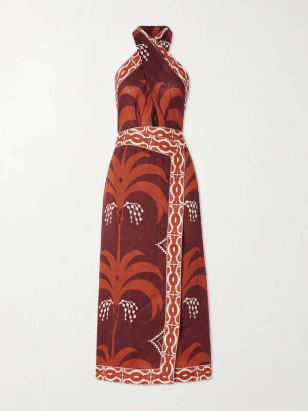 Johanna Ortiz Cutout Printed Linen Halterneck Maxi Dress