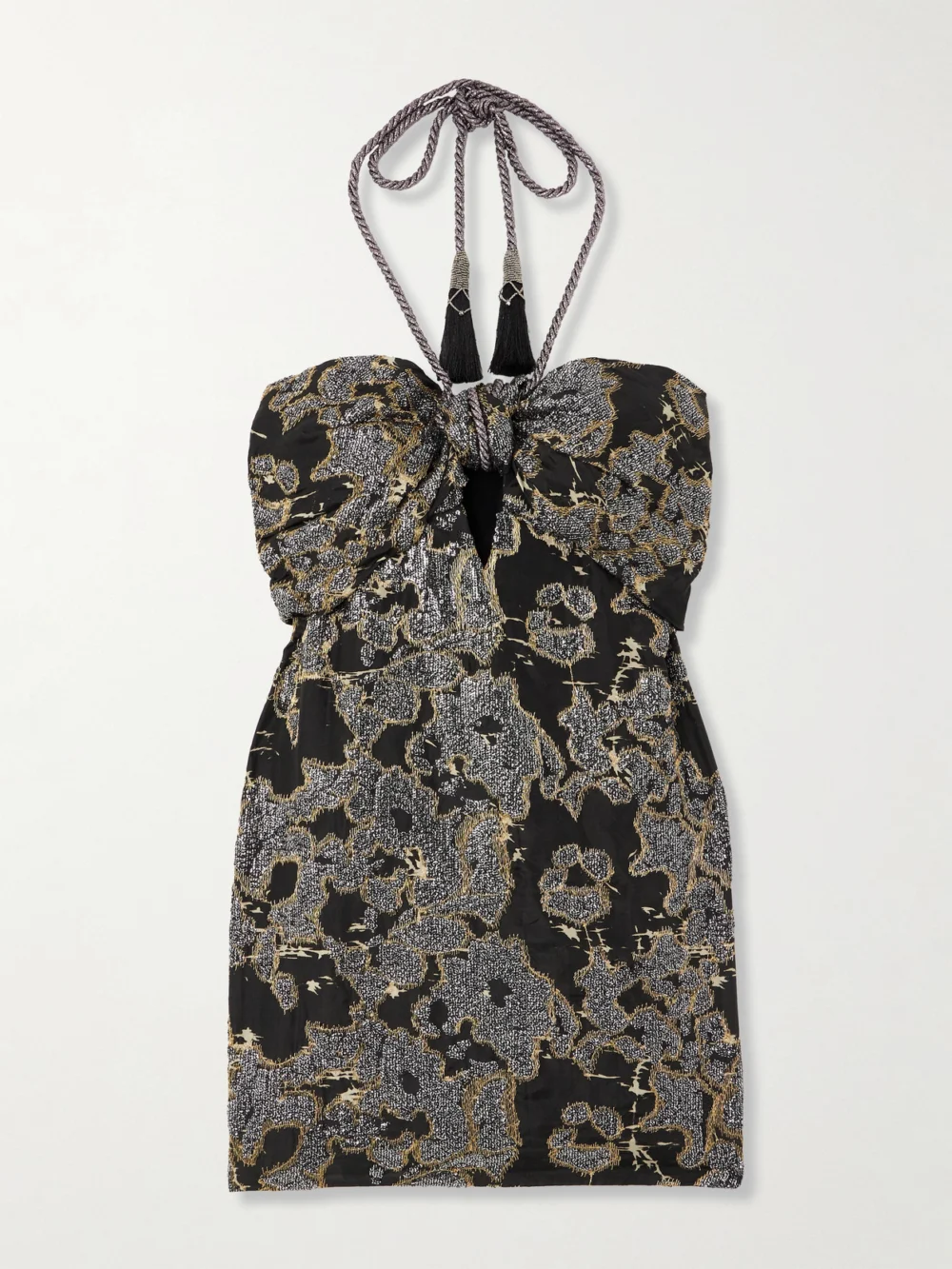 Johanna Ortiz Distinguished Avardians Sequined Silk-jacquard Halterneck Mini Dress in black