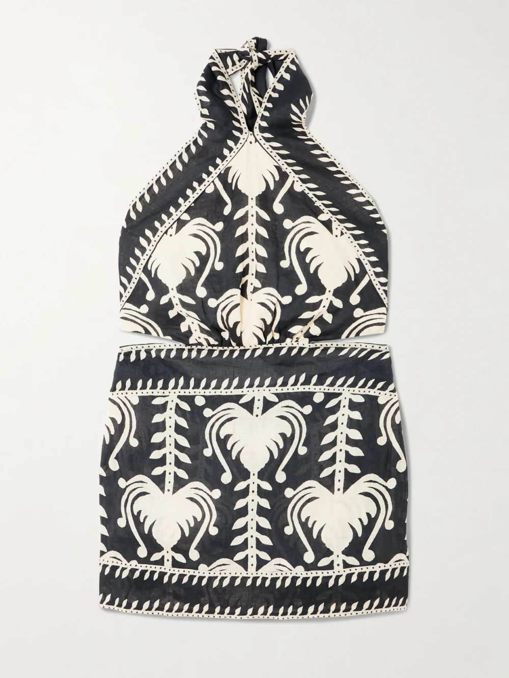 Johanna Ortiz Tide Strength Open-back Printed Woven Halterneck Mini Dress in black