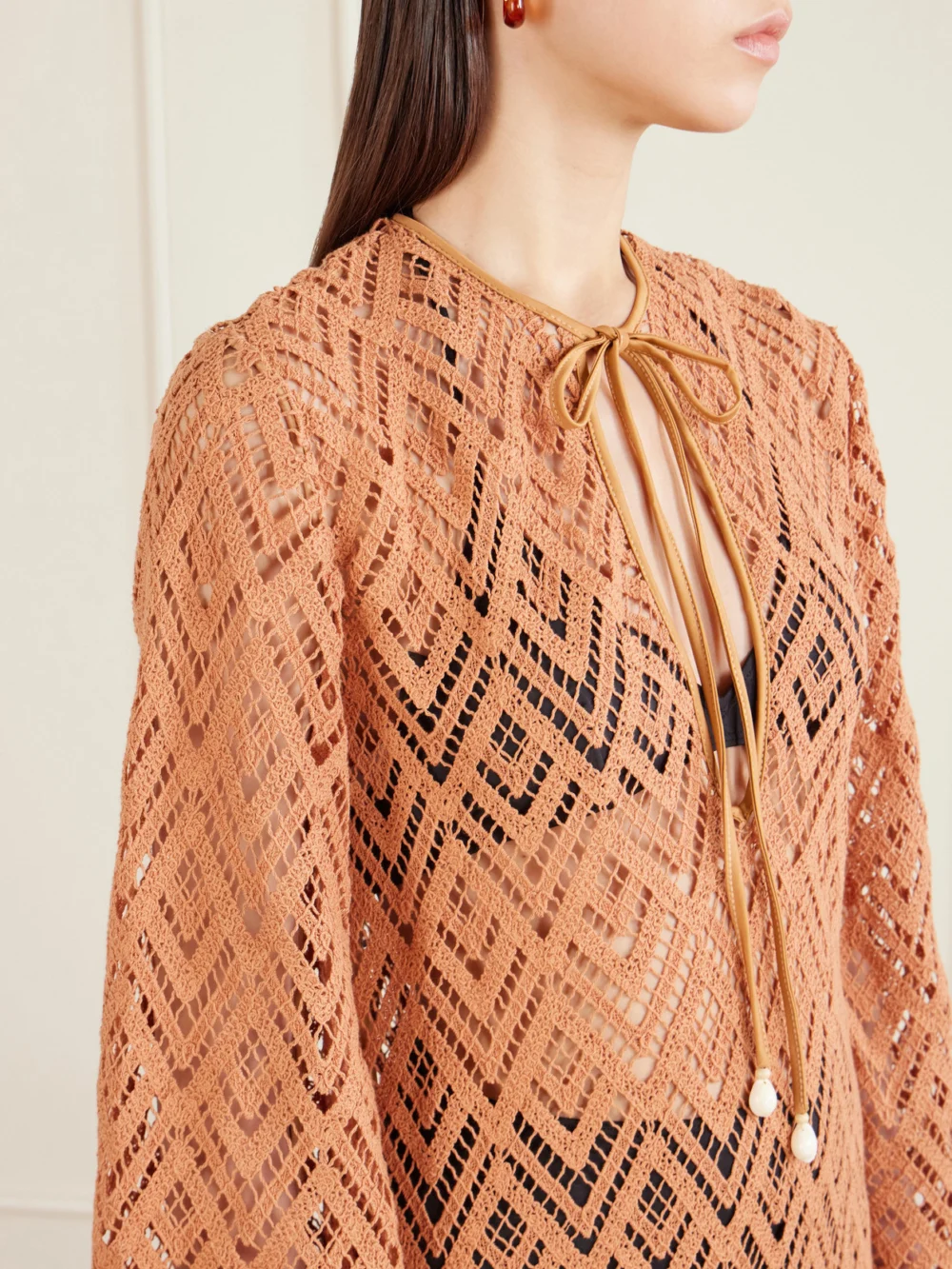 Close-up detail of the Johanna Ortiz Wild Savannah Open-knit Cotton Tunic Dress