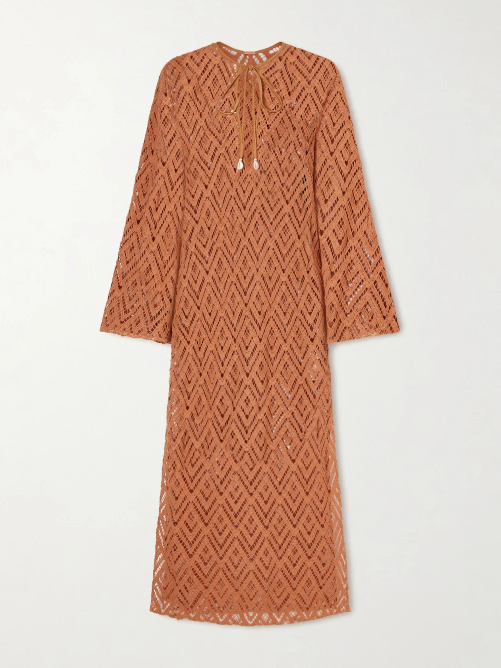 Johanna Ortiz Wild Savannah Open-knit Cotton Tunic Dress in orange