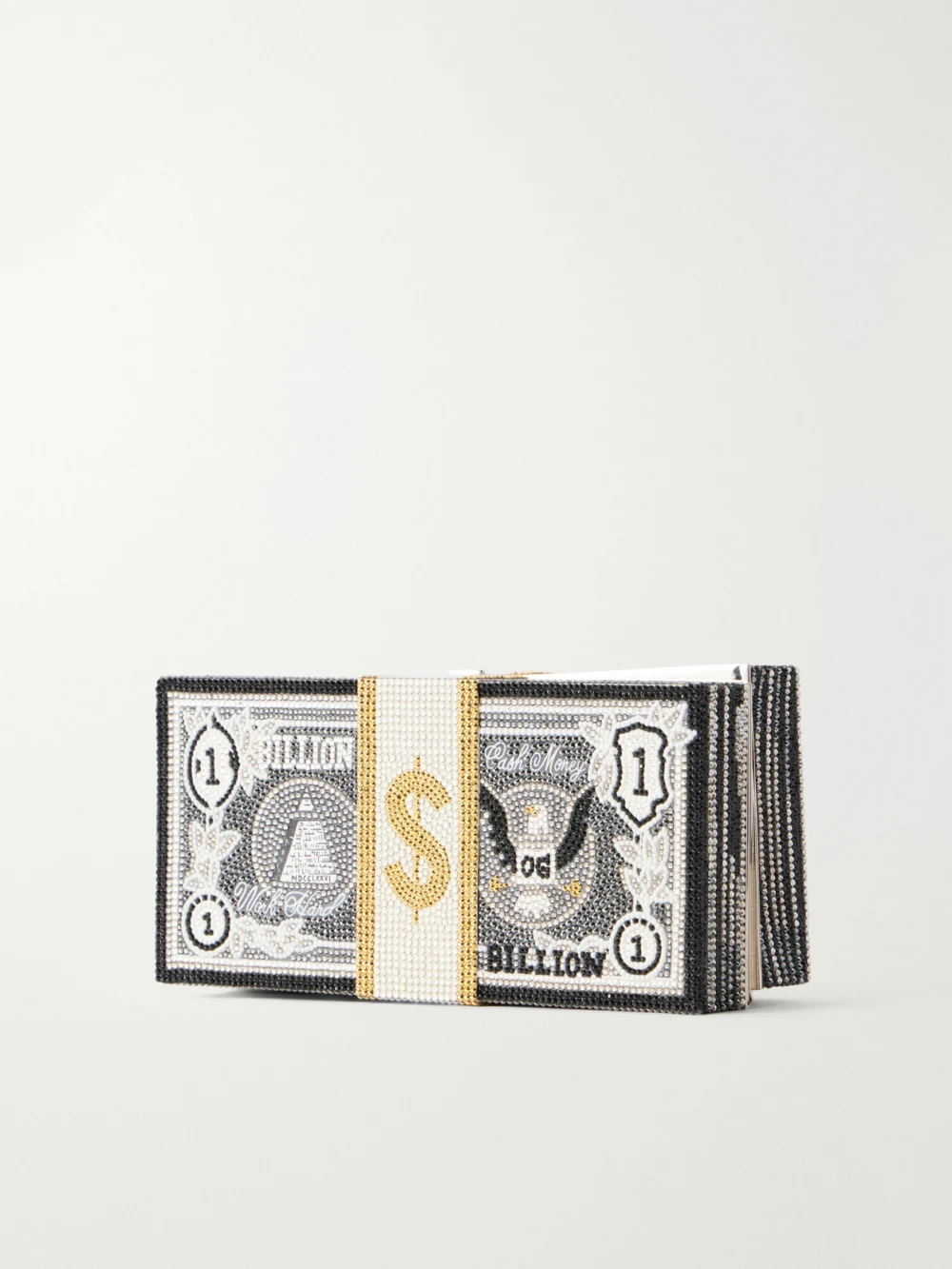 Back view of the Judith Leiber Couture Billions Stack of Cash Crystal-embellished Silver-tone Clutch
