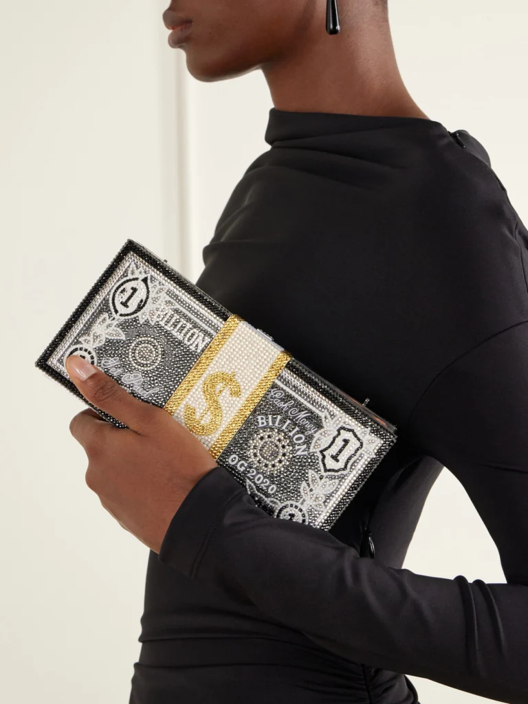 Judith Leiber Couture Billions Stack of Cash Crystal-embellished Silver-tone Clutch