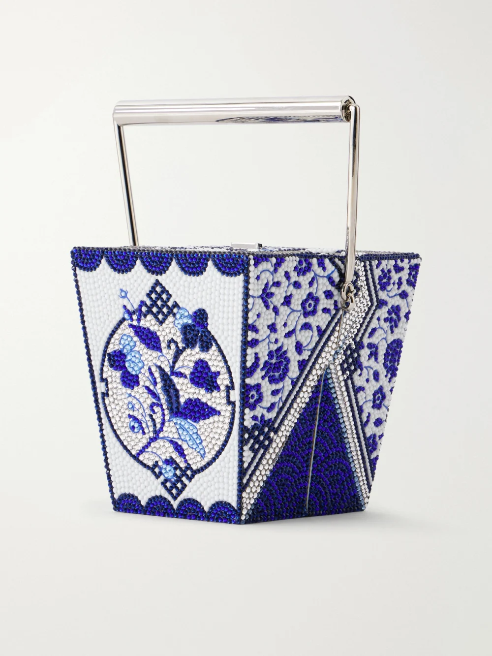 Back view of the Judith Leiber Couture Blue Dragon Take Away Box Crystal-embellished Silver-tone Clutch