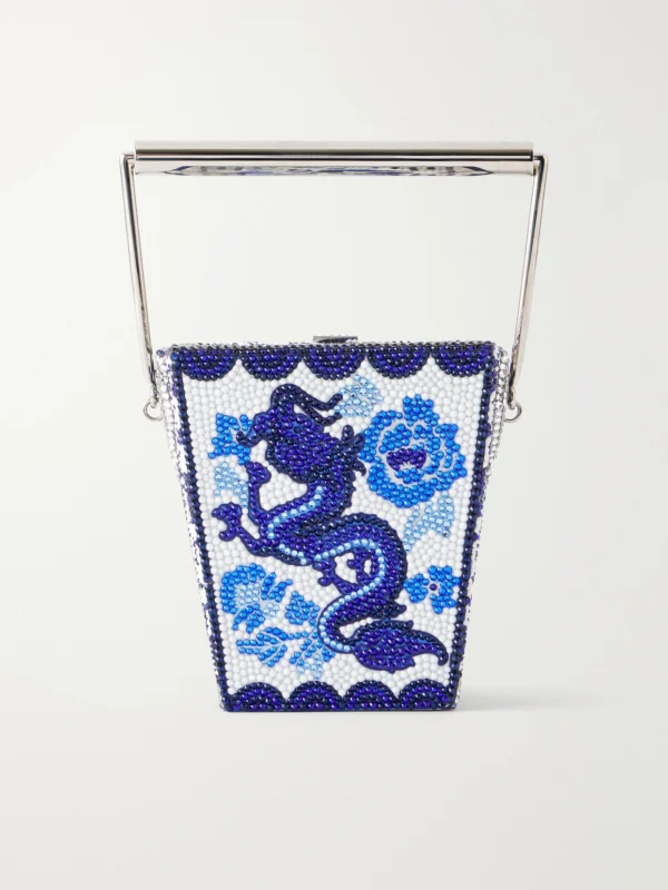Judith Leiber Couture Blue Dragon Take Away Box Crystal-embellished Silver-tone Clutch
