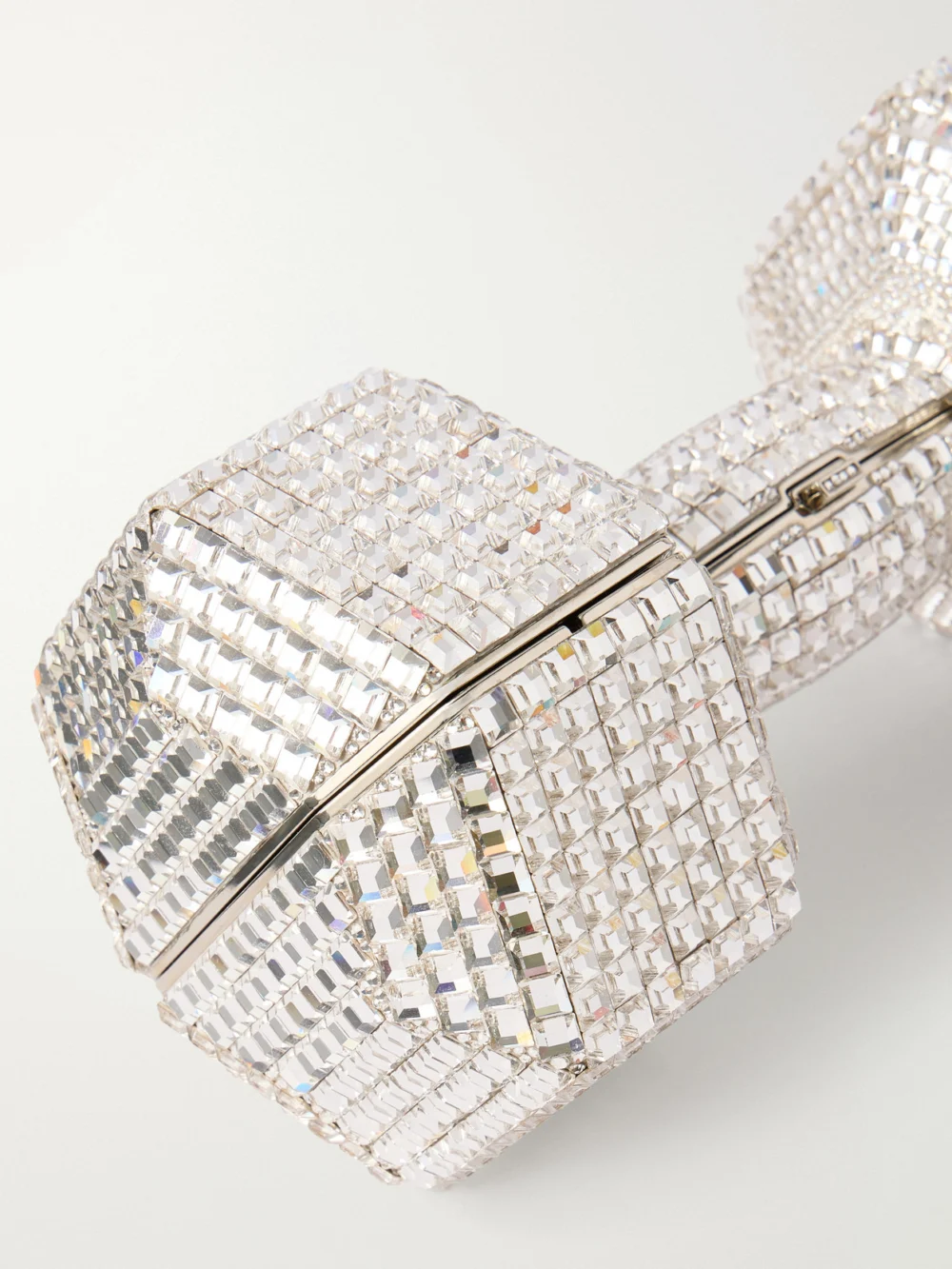 Close-up detail of the Judith Leiber Couture Disco Crystal-embellished Silver-tone Clutch