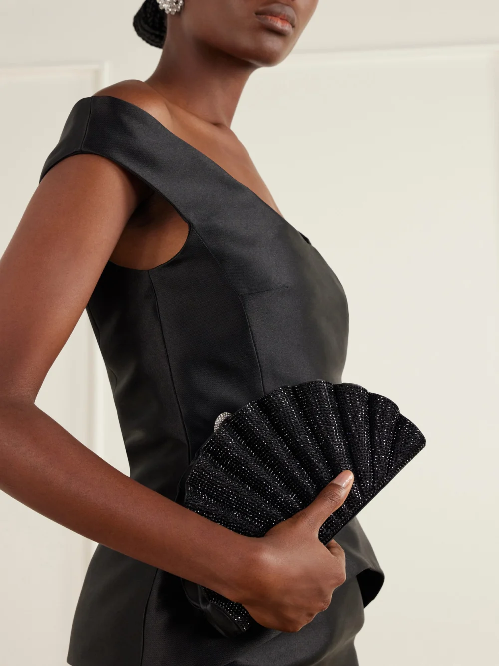 Judith Leiber Couture Origami Fan Crystal-embellished Satin Clutch, styled view