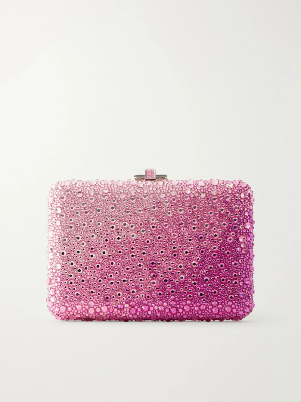 Judith Leiber Couture Slim Slide Crystal-embellished Silver-tone Clutch in pink